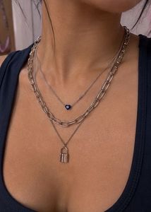 Layered Necklace with Lock &amp; Evil Eye Charm