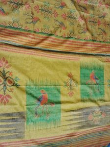Vibrant Yellow Floral Bird Print Saree