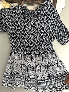 Navy & White Embroidered Dress