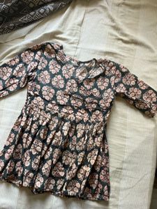 Boho Floral Block Print Cotton Dress - Size L