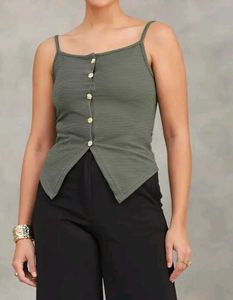 Olive Green Button-Front Tank ToP