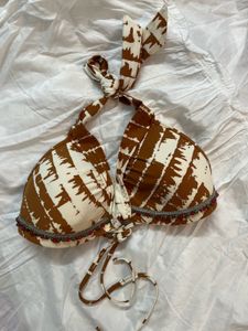 Brown & White Patterned Bikini Top