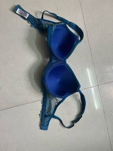 Blue Lace Trim Padded Bra