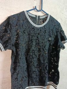 See-through Fashion Lace T-Shirt Black 🖤
