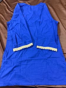 Royal Blue Kurta with Lace Trim