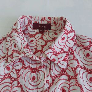 Red Floral embroidered Button-Up Shirt 🎀
