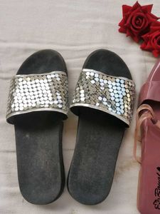 Stylish Slippers: Pink &amp; Silver slippers