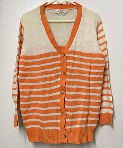Orange & White Striped Knit Cardigan