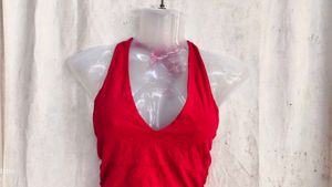 Red Halter Neck Crop Top