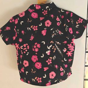 Cute Black Floral Button-Up Shirt