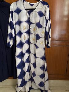 Blue &amp; White Tie-Dye Kurta Set