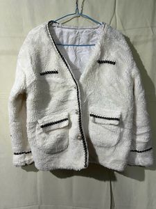 Fluffy White Textured Jacket