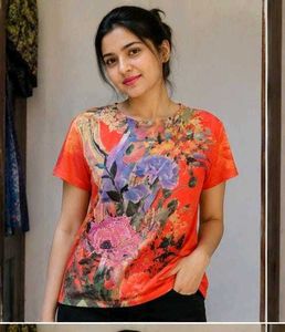 Vibrant Floral Print Short Sleeve Tops