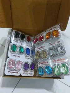 Sparkling Gemstone Stud Earrings Set 12