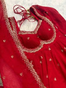 Stunning Red Anarkali 3 piece suit