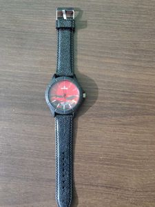 Men's Black Leather Strap Watch