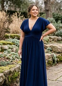 Elegant Navy Blue Flutter Sleeve Maxi Dress