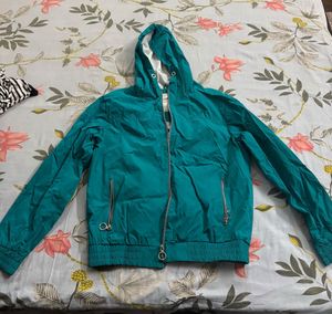 Teal Hooded Windbreaker Jacket