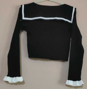 Chic Black Sailor Collar Top