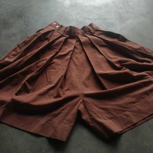 Brown Pleated Shorts Skirt