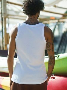 Men's White Ribbed Tank Top