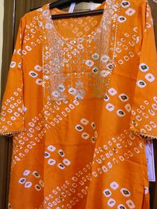 Orange Bandhani Print Kurti with Sharara