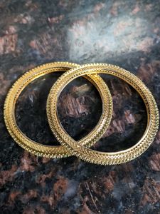 Elegant Gold Plated Bangles with Green Stones
