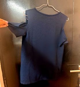 Navy Cold Shoulder "TRAIN" T-Shirt