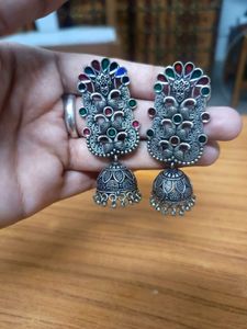 Boho Oxidised Jhumka Earrings Set