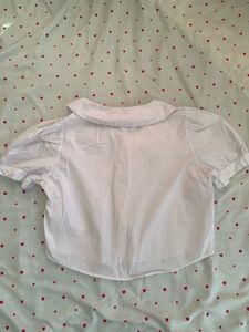 Chic White Puff Sleeve Collared Top