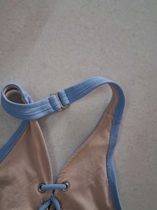 M Blue Lace-Up Halter Bikini Top
