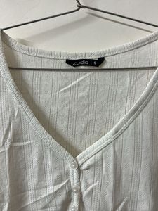 White V-Neck Flutter Sleeve Top