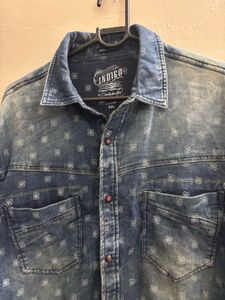 Men's Blue Denim Printed Shirt