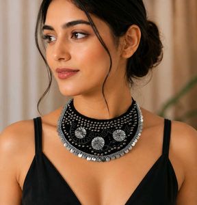 Statement Black & Silver Choker Necklace