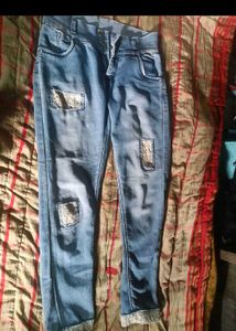 Blue and black Distressed Patch Jeans