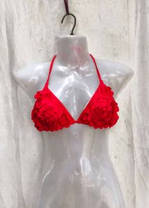I. Red Floral Bikini Top