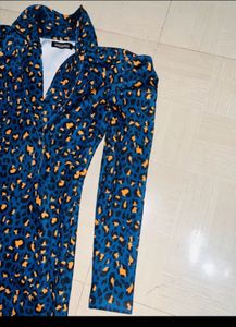 Blue Leopard Print Midi Dress