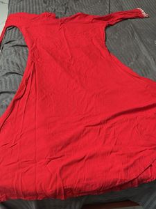 Red Kurta with White Embroidery
