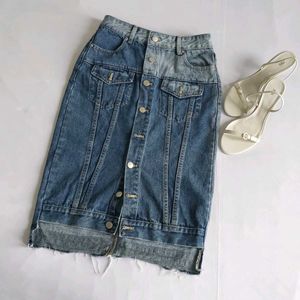 Denim Midi Skirt with Button-Up Front