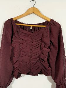Dark Brown Western Full Sleeve Top(women's)