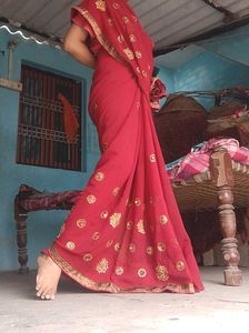 Red Embroidered Saree with blause