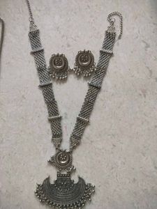 Oxidized Silver Necklace & Earrings Set