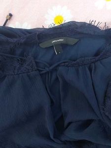Elegant Navy Blue Ruffle Blouse