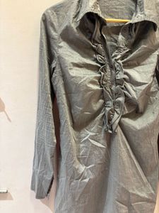 Chic Grey Ruffled Button-Down Top
