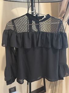 AND Chic Black Ruffled Top Size UK 10