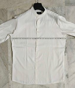 Men's White Band Collar Shirt