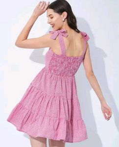 Chic Pink Gingham Tiered Mini Dress