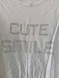 White "Cute Smile" T-Shirt with Fringe