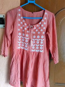 Peach Embroidered Kurti