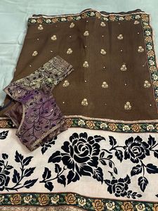 Elegant Brown Saree with Embellishments